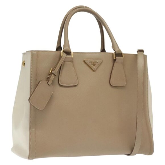 PRADA Hand Bag Safiano Leather 2way Beige Gold Auth - Picture 2 of 15